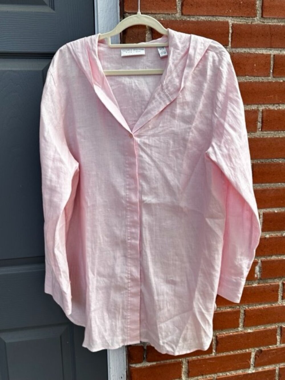 Valerie Stevens Women's Pink 100% Linen Button-Up Size L Hooded Classic Coastal